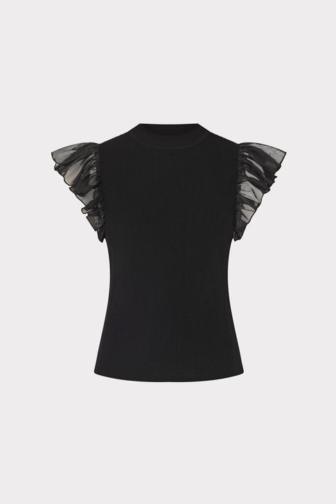 Chiffon Flutter Sleeve Knit Top Black Image 1 of 5
