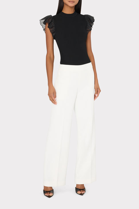 Chiffon Flutter Sleeve Knit Top Black Image 2 of 5