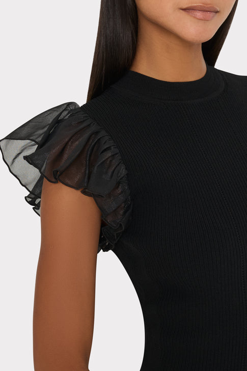 Chiffon Flutter Sleeve Knit Top Black Image 3 of 5