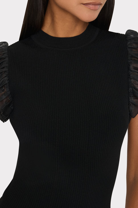 Chiffon Flutter Sleeve Knit Top Black Image 4 of 5