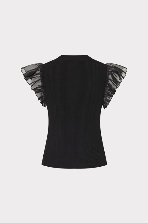 Chiffon Flutter Sleeve Knit Top Black Image 5 of 5