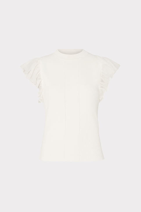Chiffon Flutter Sleeve Knit Top Ecru Image 1 of 4