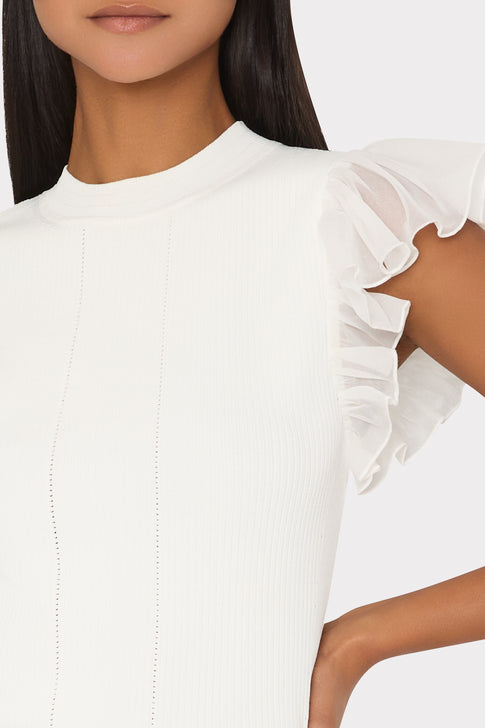 Chiffon Flutter Sleeve Knit Top Ecru Image 3 of 4