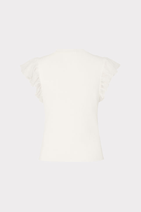 Chiffon Flutter Sleeve Knit Top Ecru Image 4 of 4