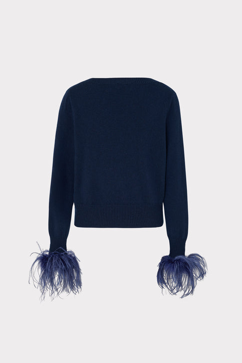 Feather Cuff V-Neck Sweater Navy Image 4 of 4