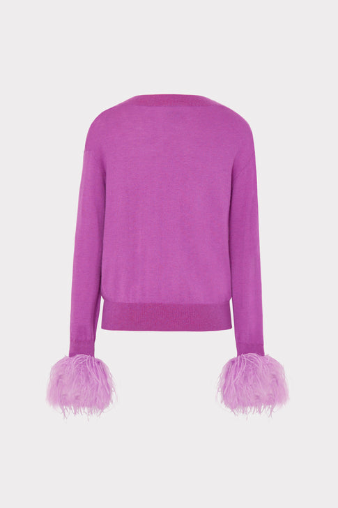 Feather Cuff V-Neck Sweater Purple Image 4 of 4