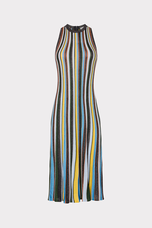 Multi Stripe Halter Knit Midi Dress Multi Image 1 of 7