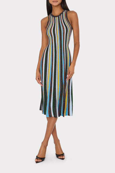 Multi Stripe Halter Knit Midi Dress Multi Image 2 of 7
