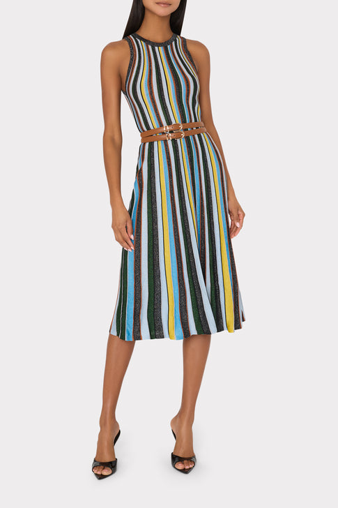 Multi Stripe Halter Knit Midi Dress Multi Image 3 of 7