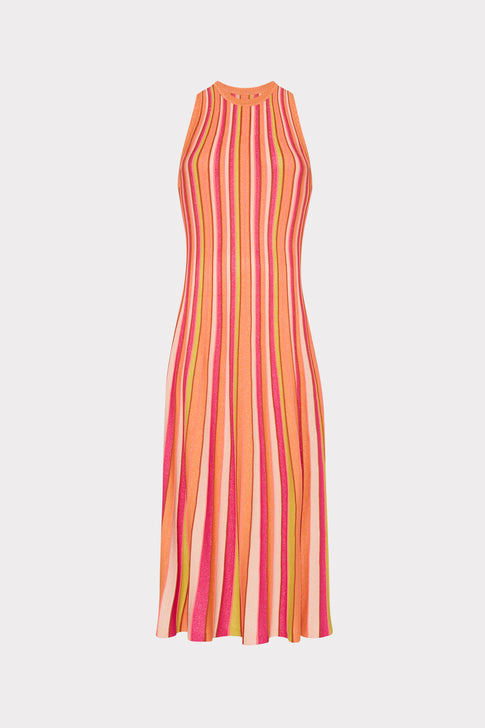 Multi Color Stripe Sleeveless Midi Dress Coral Multi Image 1 of 5