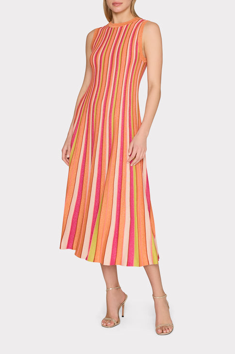 Multi Color Stripe Sleeveless Midi Dress Coral Multi Image 2 of 5