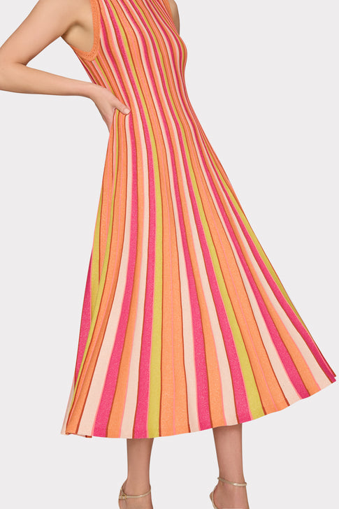 Multi Color Stripe Sleeveless Midi Dress Coral Multi Image 3 of 5