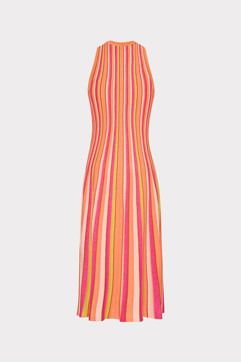 Multi Color Stripe Sleeveless Midi Dress Coral Multi Image 4 of 5
