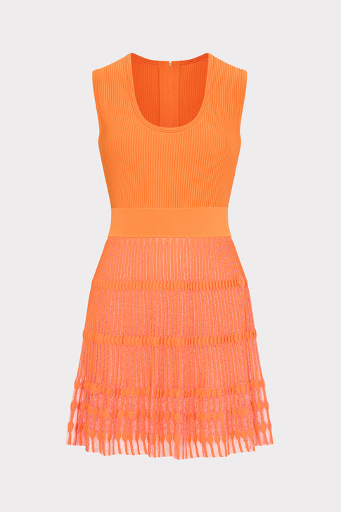 Sheer Knit Fit And Flare Mini Dress Coral Image 1 of 5