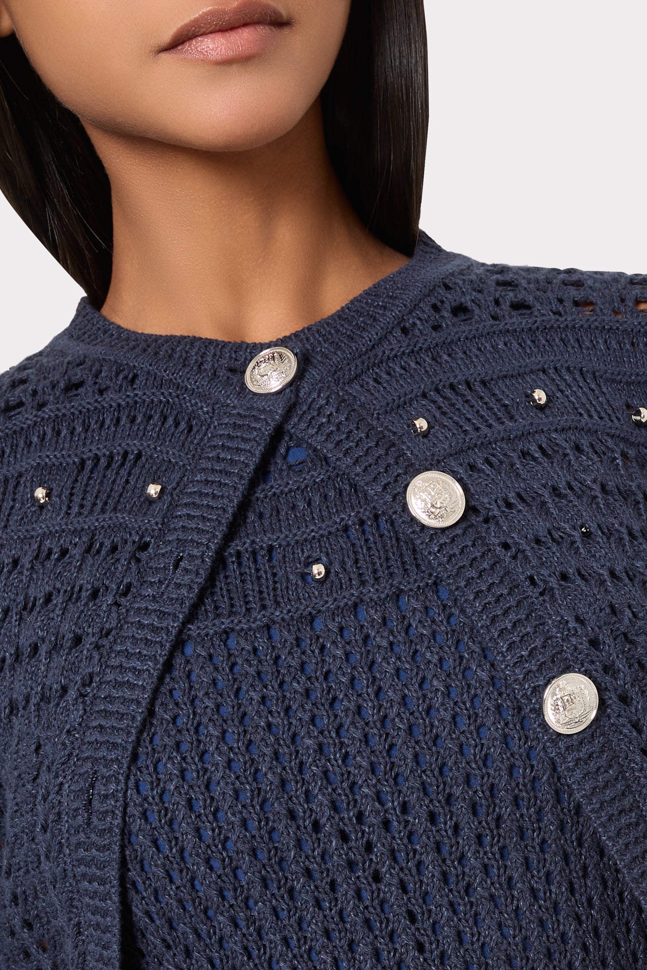 Beaded Fringe Knit Shell Dress in Navy | MILLY