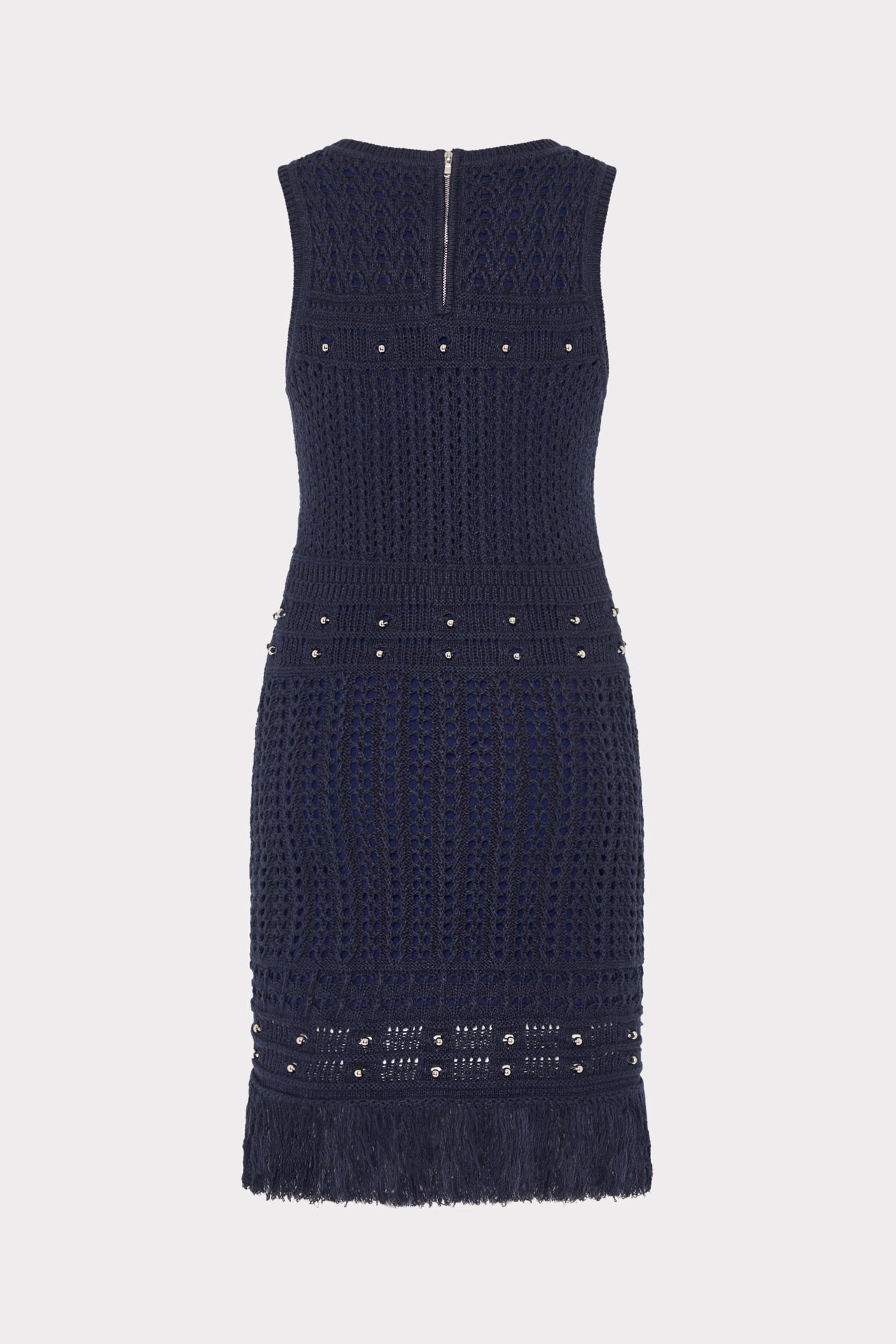 Beaded Fringe Knit Shell Dress in Navy | MILLY