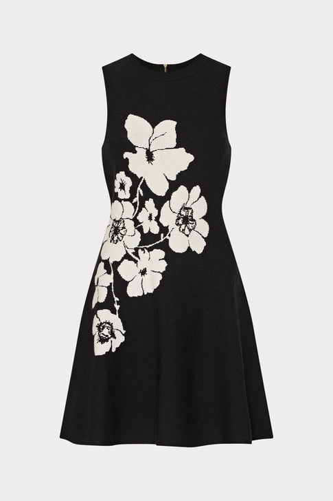 Floral Flare Knit Mini Dress Black/Ecru Image 1 of 5