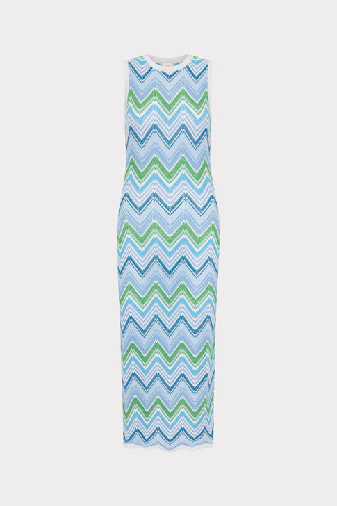 Multi Zig Zag Sleeveless Midi Dress Blue Multi Image 1 of 4