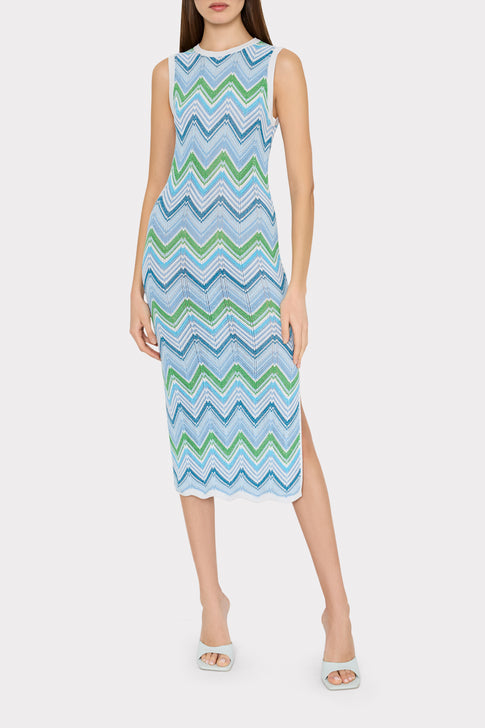 Multi Zig Zag Sleeveless Midi Dress Blue Multi Image 2 of 4