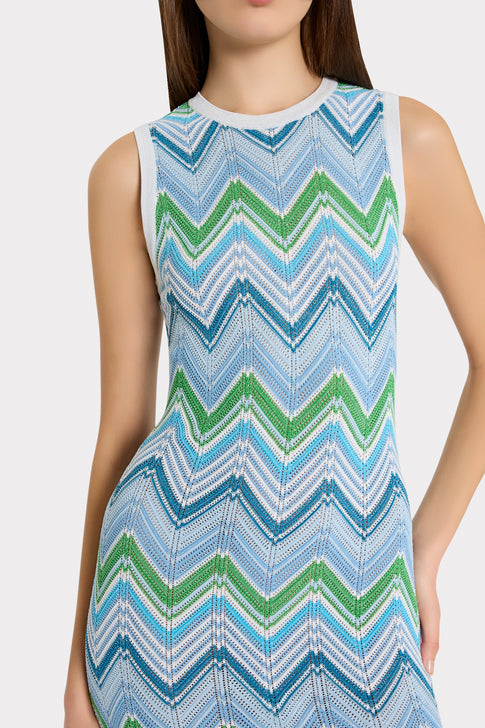 Multi Zig Zag Sleeveless Midi Dress Blue Multi Image 3 of 4
