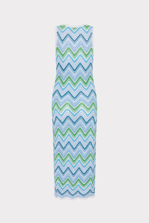 Multi Zig Zag Sleeveless Midi Dress Blue Multi Image 4 of 4