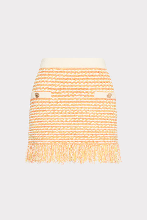Kali Textured Fringe Knit Mini Skirt Orange Yellow Multi Image 1 of 4
