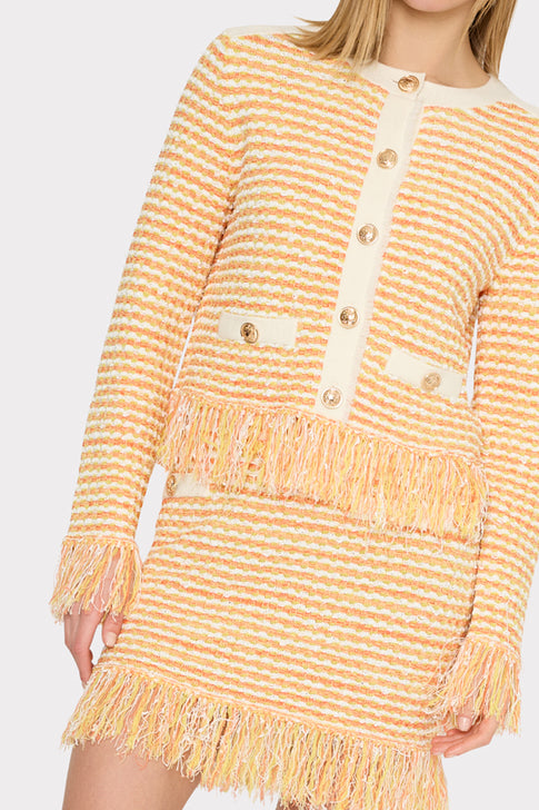Kali Textured Fringe Knit Mini Skirt Orange Yellow Multi Image 3 of 4