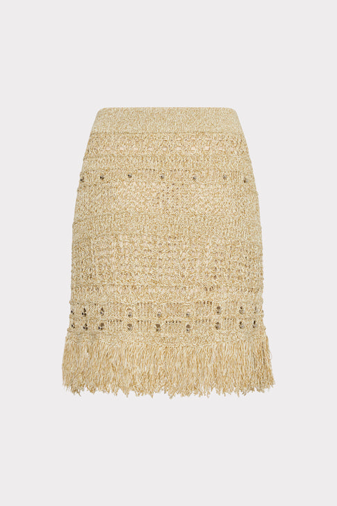 Beaded Fringe Knit Skirt in Beige Multi MILLY - Main Image