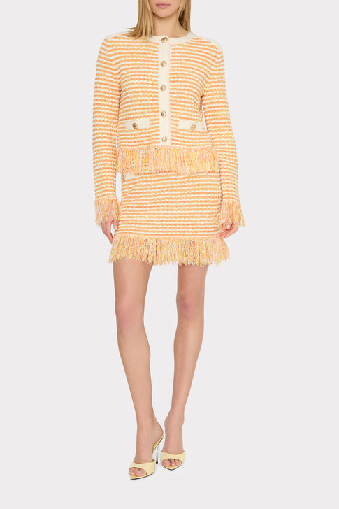 Textured Fringe Trim Cardigan Orange Yellow Multi Image 2 of 4