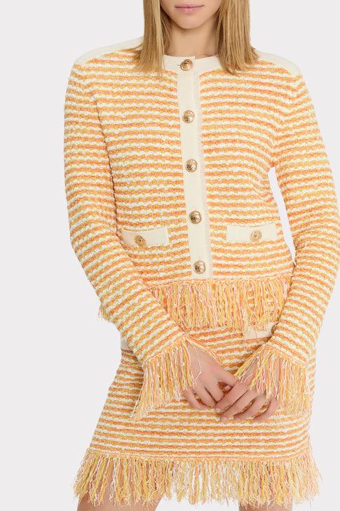 Textured Fringe Trim Cardigan Orange Yellow Multi Image 3 of 4