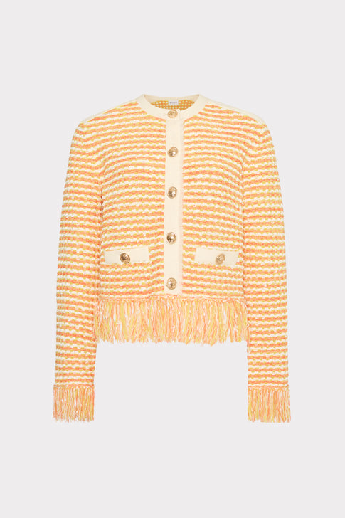 Textured Fringe Trim Cardigan Orange Yellow Multi Image 1 of 4