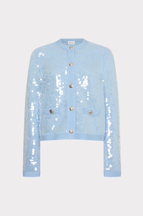 Iman Sequin Knit Cardigan Light Blue Image 1 of 5