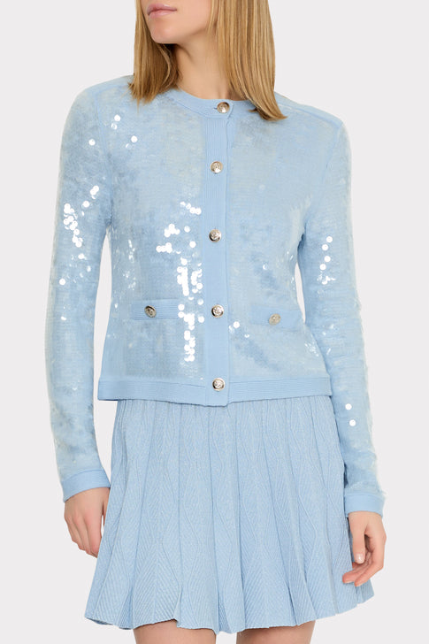 Iman Sequin Knit Cardigan Light Blue Image 3 of 5