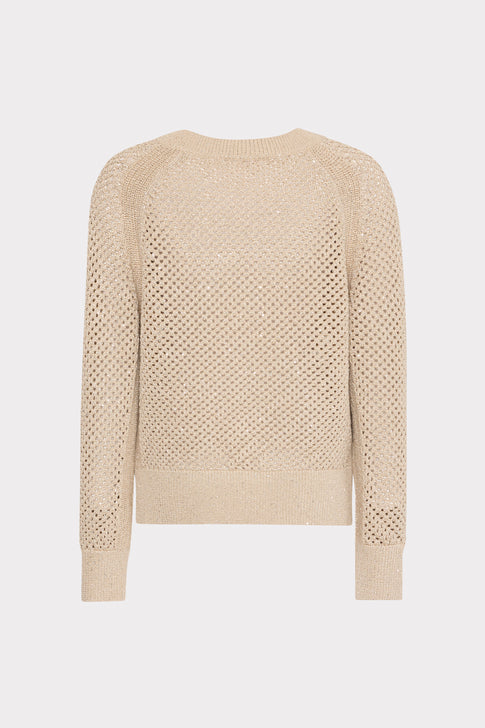 Sequin Mesh V-Neck Sweater Beige Image 4 of 4