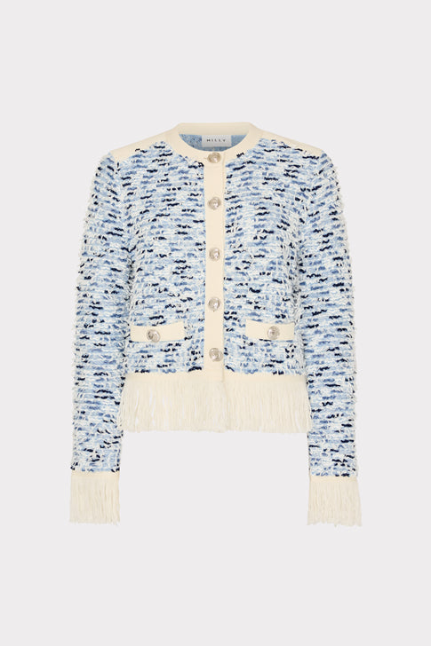 Textured Fringe Trim Cardigan Blue Multi Image 1 of 5