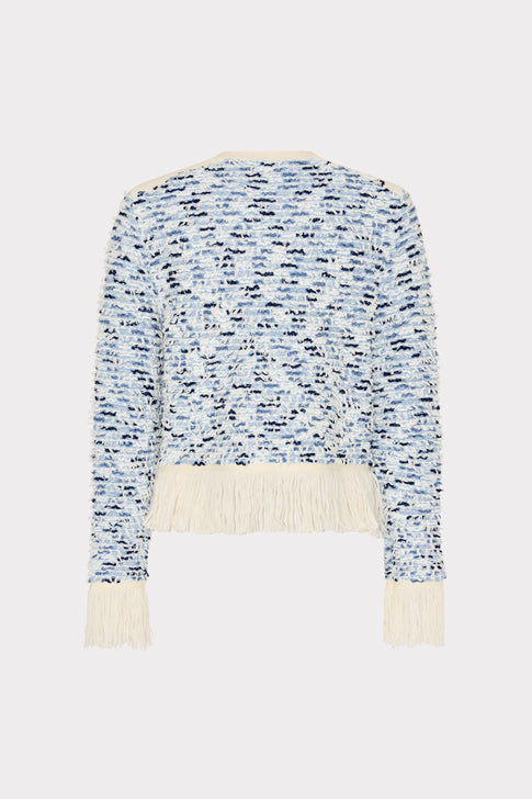 Textured Fringe Trim Cardigan Blue Multi Image 4 of 5