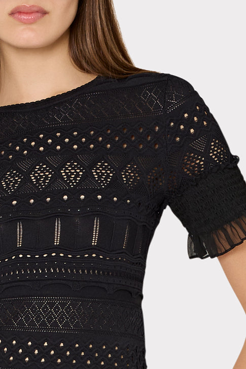 Smocked Finish Pointelle Top in Black | MILLY Smocked Finish Pointelle Top in Black | MILLY