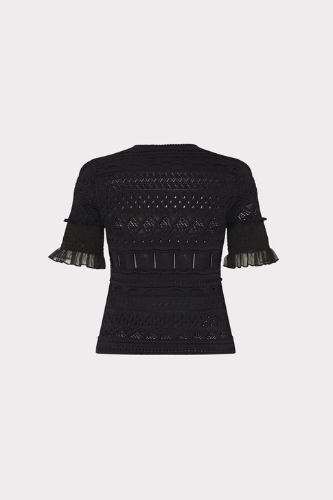 Smocked Finish Pointelle Top in Black | MILLY Smocked Finish Pointelle Top in Black | MILLY