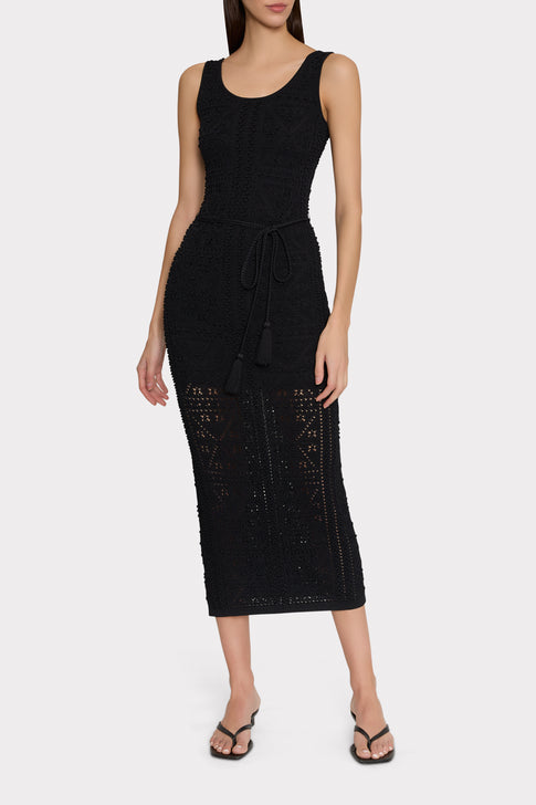 Bubble Pointelle Knit Midi Dress Black Image 2 of 4