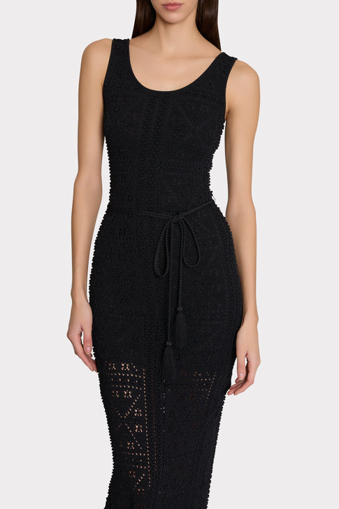 Bubble Pointelle Knit Midi Dress Black Image 3 of 4