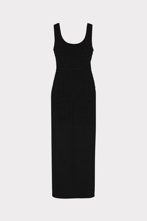 Bubble Pointelle Knit Midi Dress Black Image 4 of 4