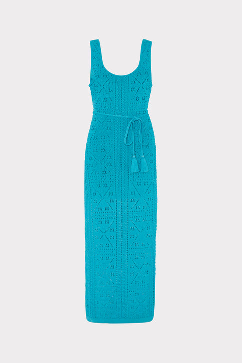 Bubble Pointelle Knit Midi Dress Bright Blue Image 1 of 5