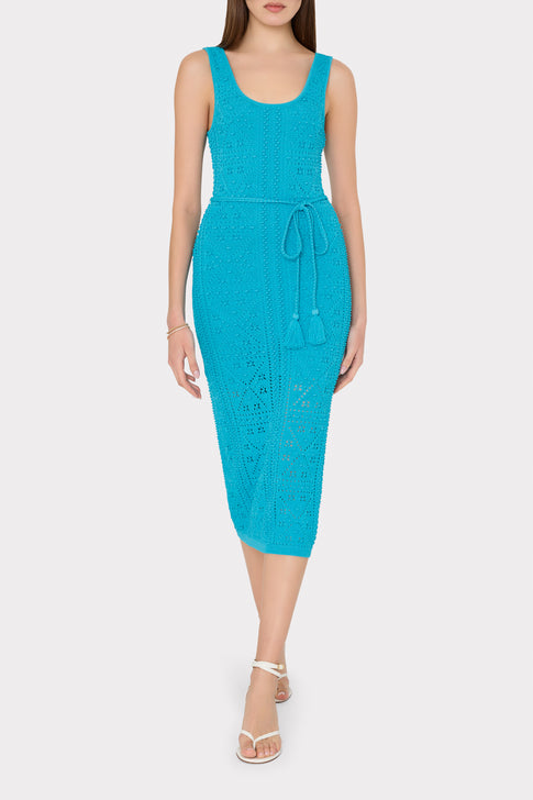 Bubble Pointelle Knit Midi Dress Bright Blue Image 3 of 5