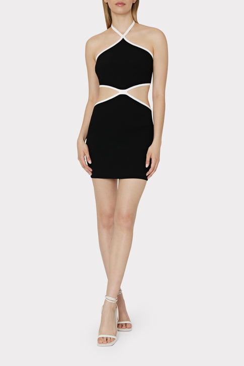 Contrast Trim Halter Mini Dress