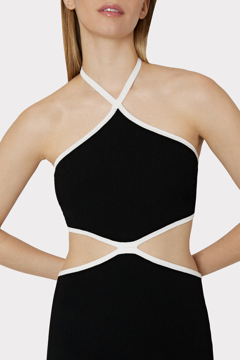 Contrast Trim Halter Mini Dress