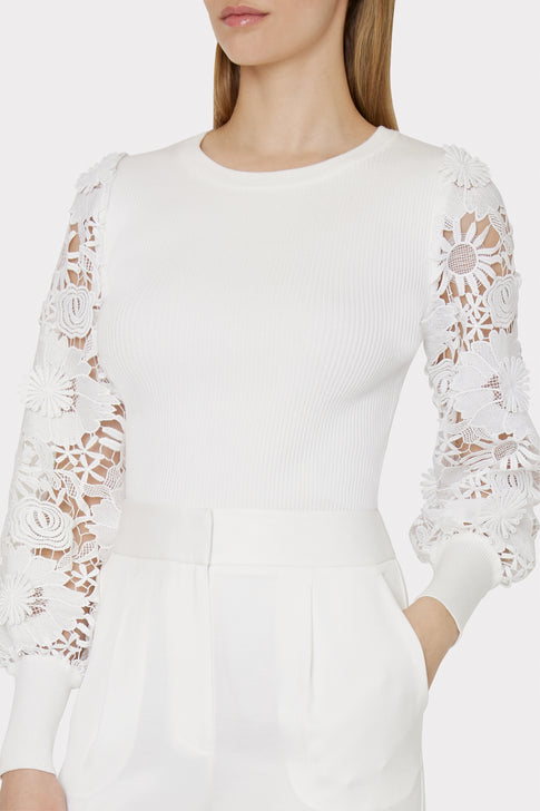 Lace Sleeve Crewneck