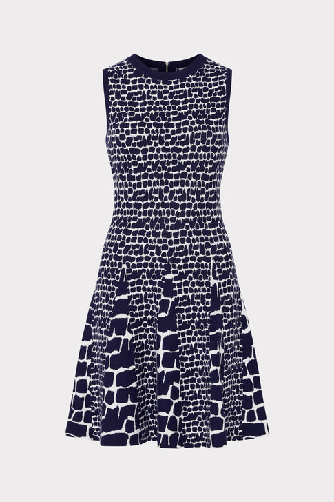 Tile Wave Jacquard Knit Mini Dress Navy/Ecru Image 1 of 4