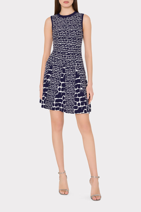 Tile Wave Jacquard Knit Mini Dress Navy/Ecru Image 2 of 4