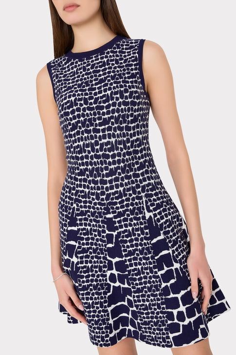 Tile Wave Jacquard Knit Mini Dress Navy/Ecru Image 3 of 4