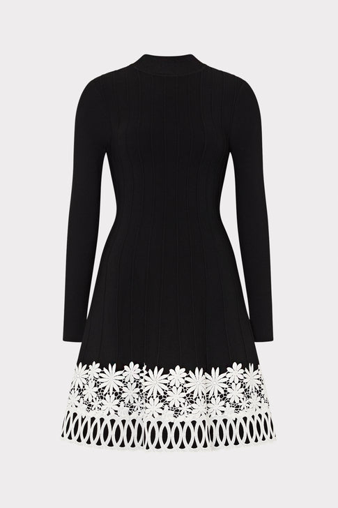 Lace Trim Fit And Flare Mini Dress Black Image 1 of 4